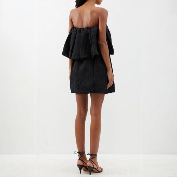Ulla Johnson Oui Dress Size 4 Strapless Jacquard Floral Motif Black Silk Blend - Picture 5 of 16